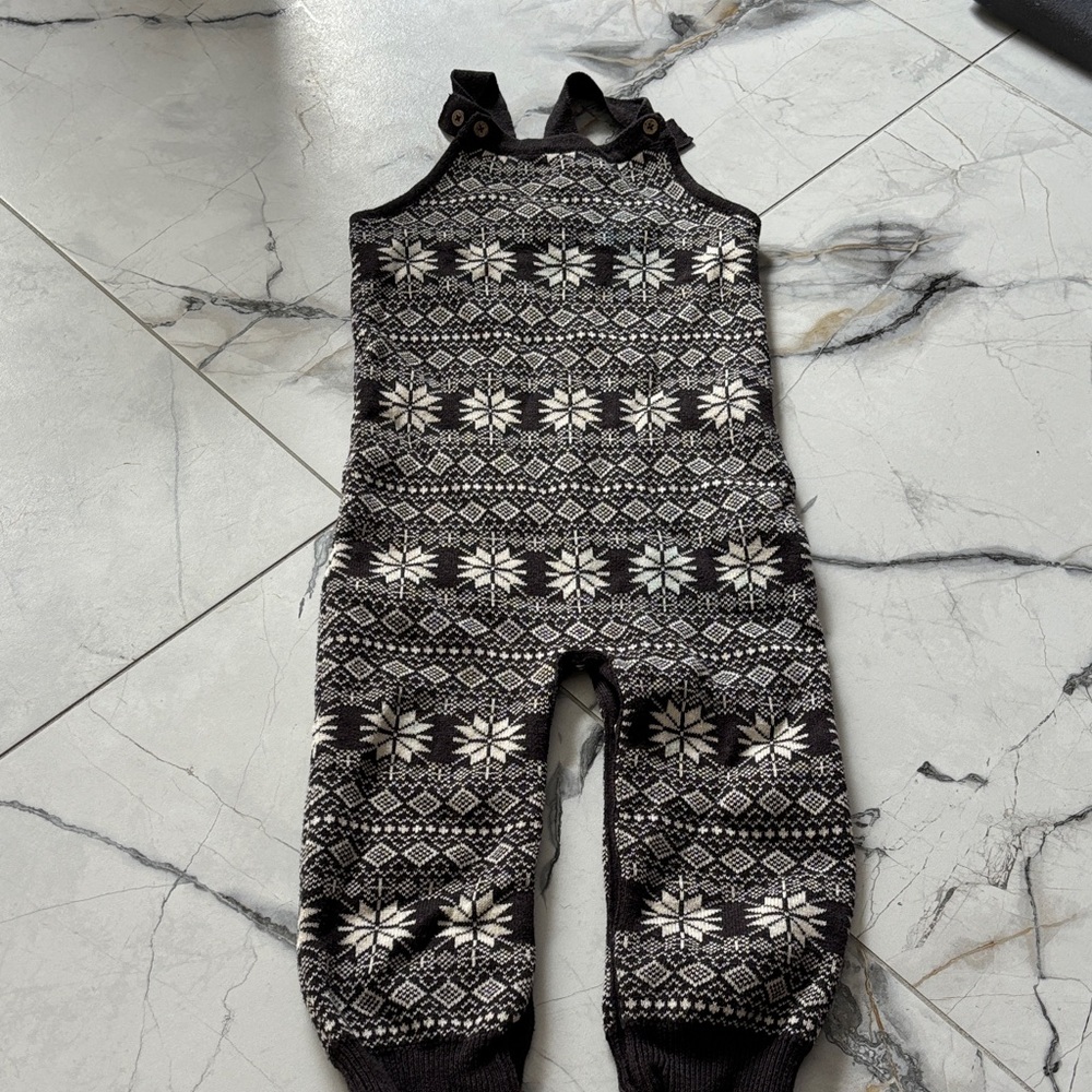Kate Quinn Brown & Cream Patterned Knit Overalls